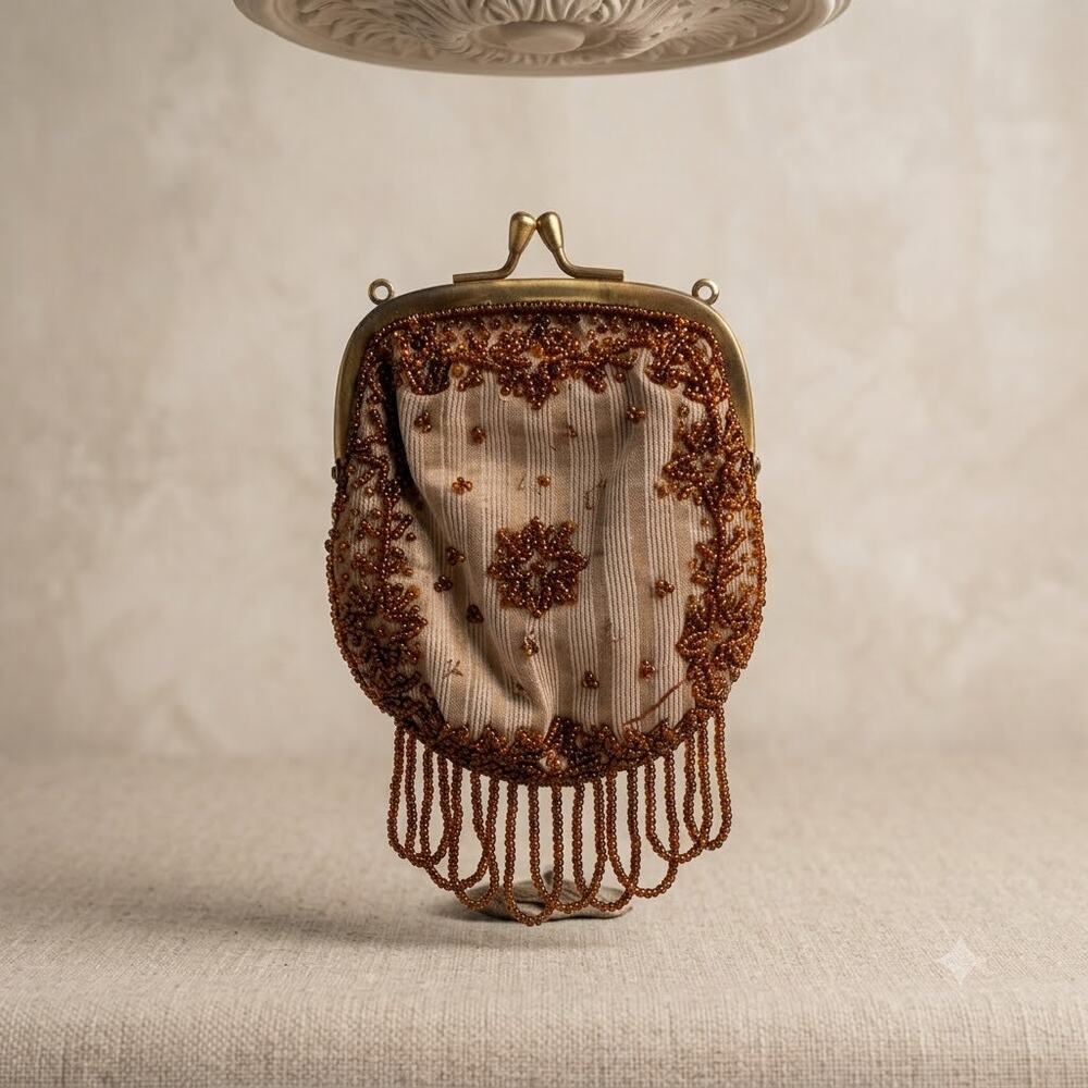 Vintage 1950s Chocolate Brown Micro-Beaded Clutch - Rare Color - AS-IS